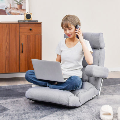 Ergonomic Sofa Lounger Chair with Stepless Adjustment Back-Grey