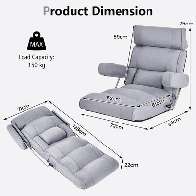 Ergonomic Sofa Lounger Chair with Stepless Adjustment Back-Grey