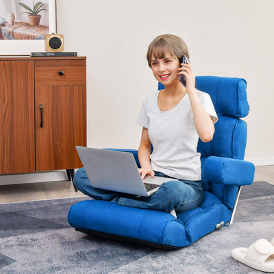 Sillón reclinable ergonómico con respaldo ajustable sin escalonamientos, color azul