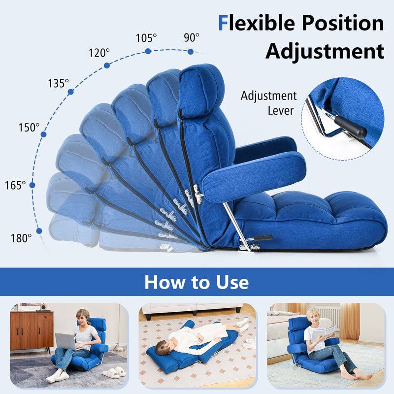 Sillón reclinable ergonómico con respaldo ajustable sin escalonamientos, color azul