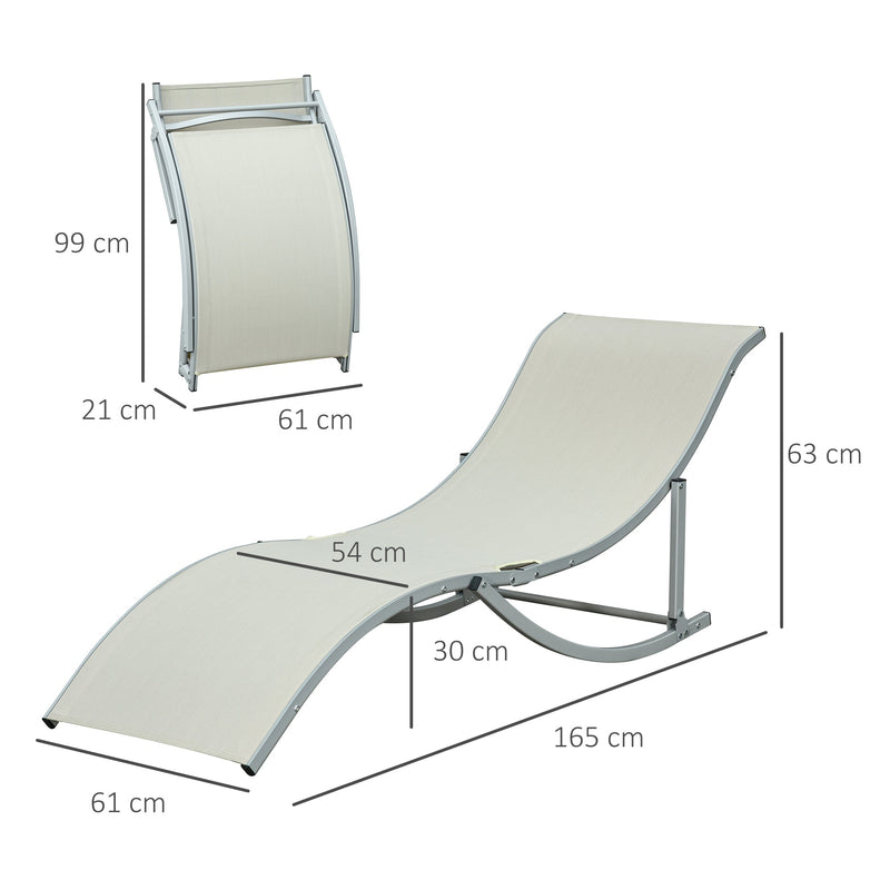 Outsunny Set of 2 S-shaped Foldable Lounge Chair Sun Lounger Reclining Outdoor Chair for Patio Beach Garden Beige