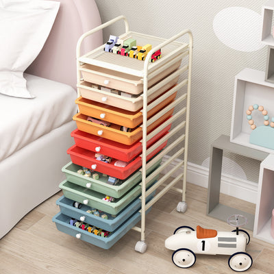 10 Drawers Mobile Storage Trolley with 4 Wheels for Beauty-Colourful