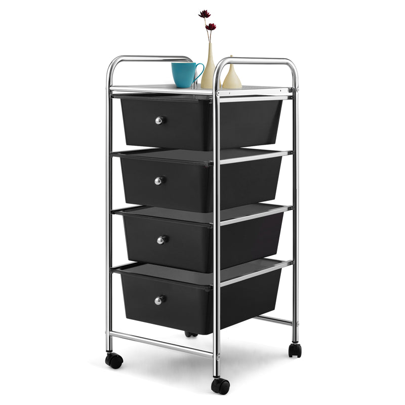 Mobile Storage Trolley on Wheels with 4 Removable Plastic Drawers-Black