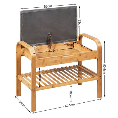 Banco zapatero de bambú con asiento acolchado y espacio de almacenamiento, color natural