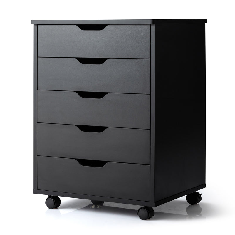 5 Drawer Chest with Wheels for Home and Office-Black