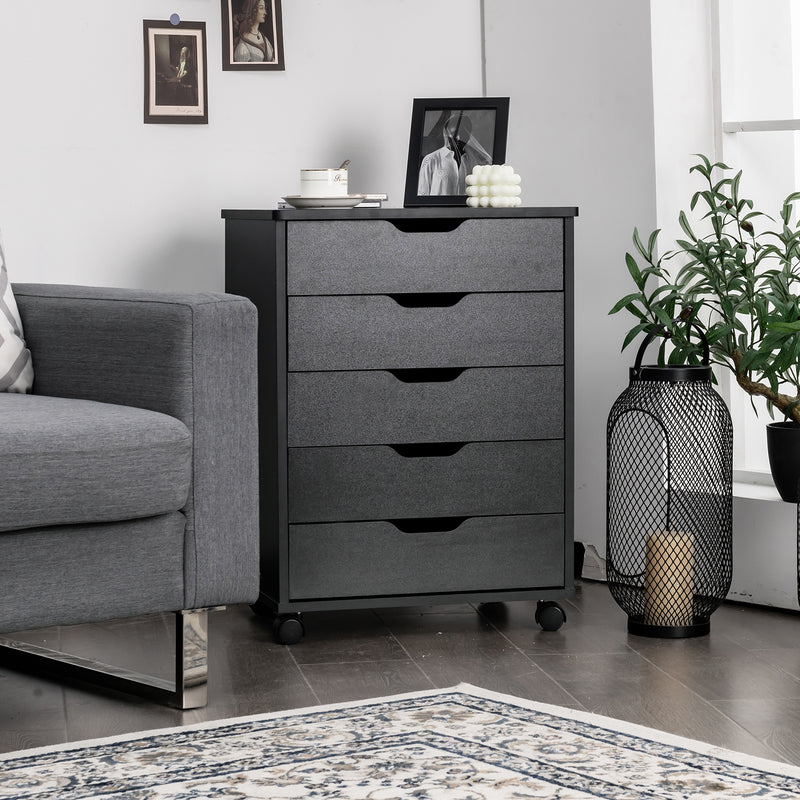 5 Drawer Chest with Wheels for Home and Office-Black