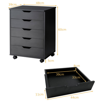 5 Drawer Chest with Wheels for Home and Office-Black