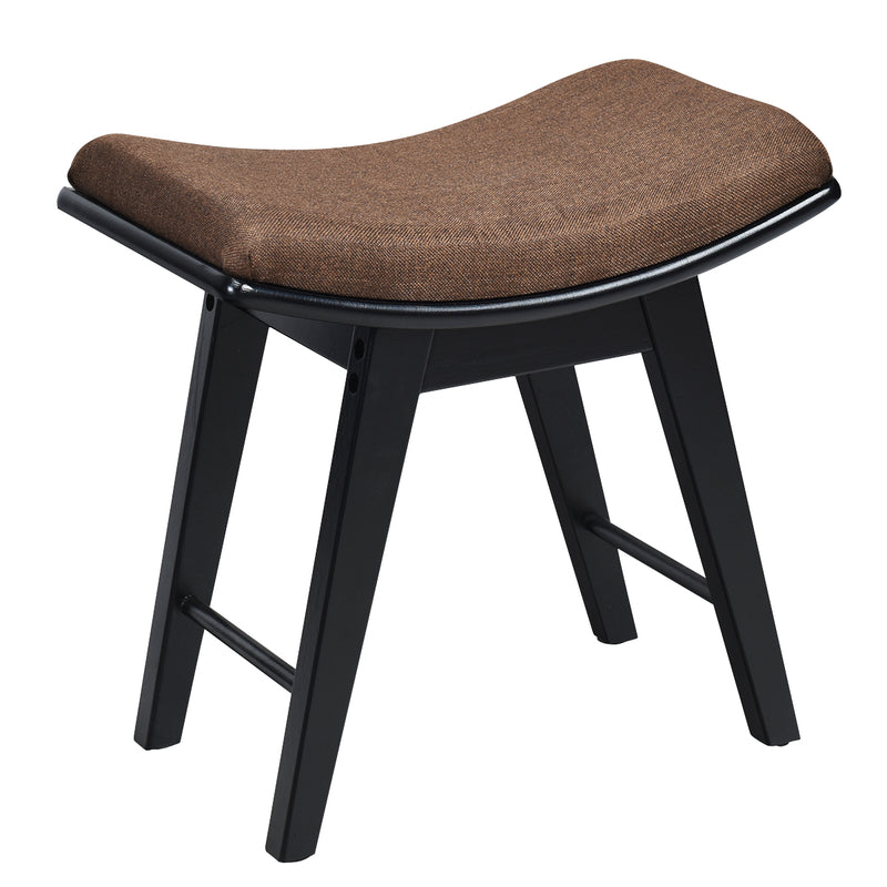 Dressing Stool with Curved Seat Cushion and Rubber Wood Legs-Black