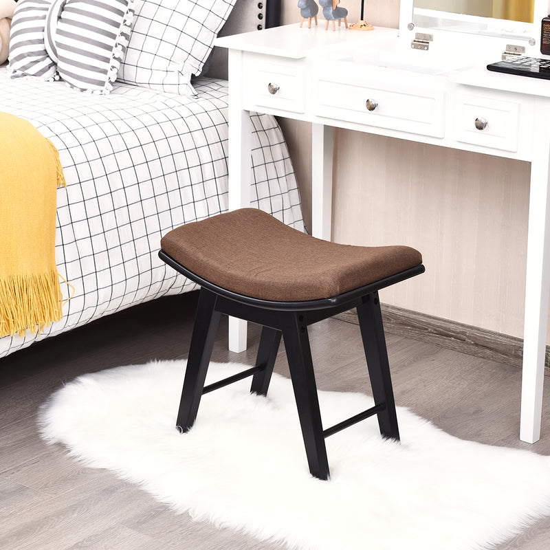 Dressing Stool with Curved Seat Cushion and Rubber Wood Legs-Black