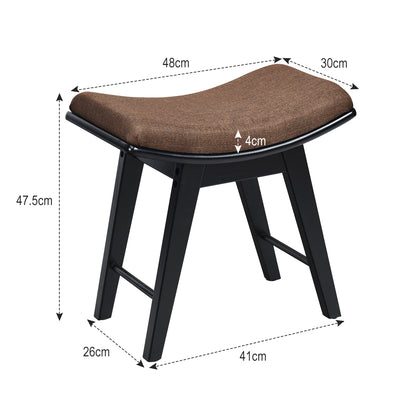 Dressing Stool with Curved Seat Cushion and Rubber Wood Legs-Black