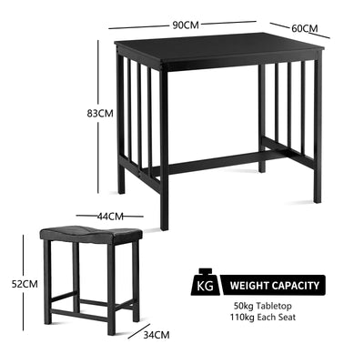 Juego de barra de cocina de 3 piezas para comedor interior con 1 mesa de comedor y 2 sillas