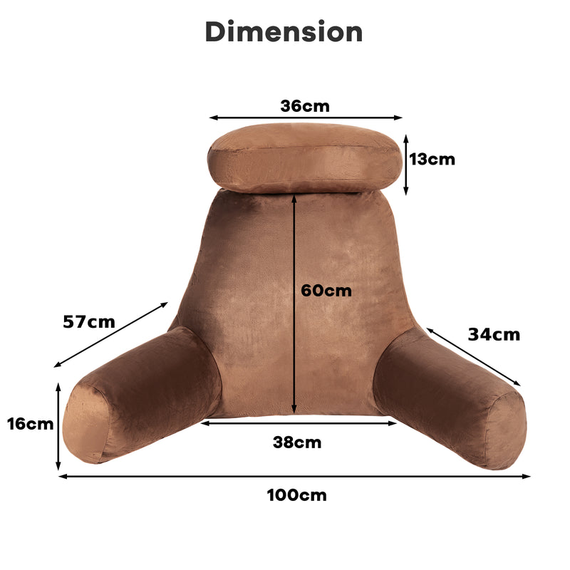 Almohada de lectura con espuma viscoelástica para reposo en cama y protector de cuello desmontable, color marrón 