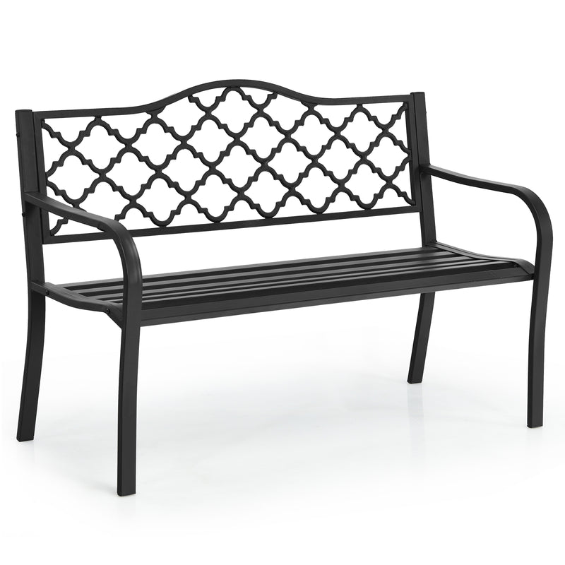 Patio Garden Bench with Iron Casted Seat, Armrest and Backrest