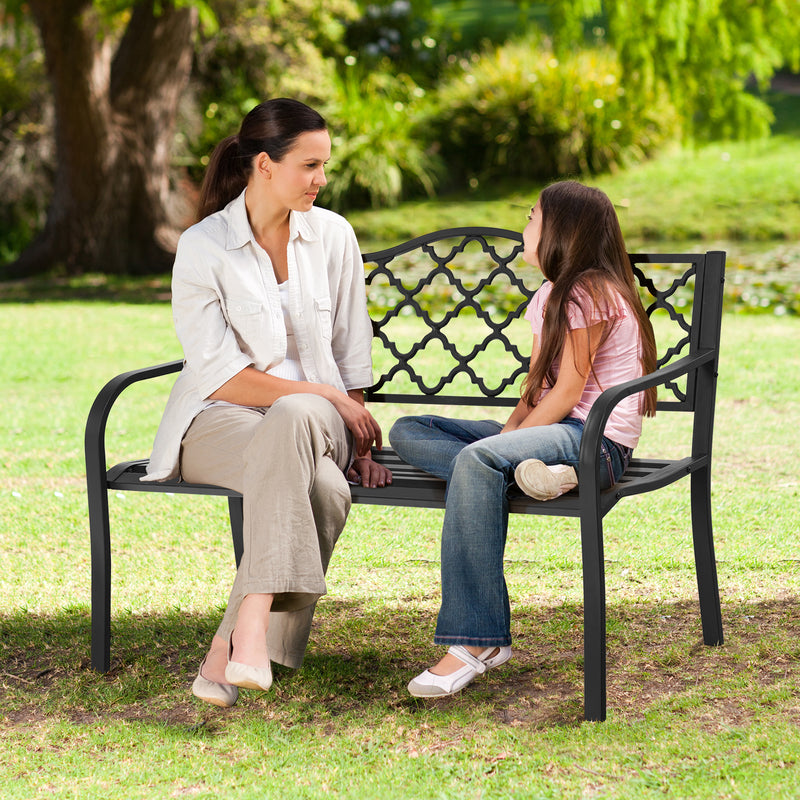 Patio Garden Bench with Iron Casted Seat, Armrest and Backrest