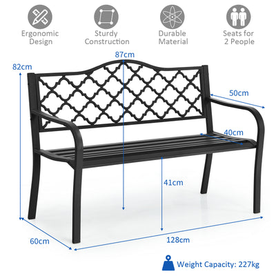 Patio Garden Bench with Iron Casted Seat, Armrest and Backrest