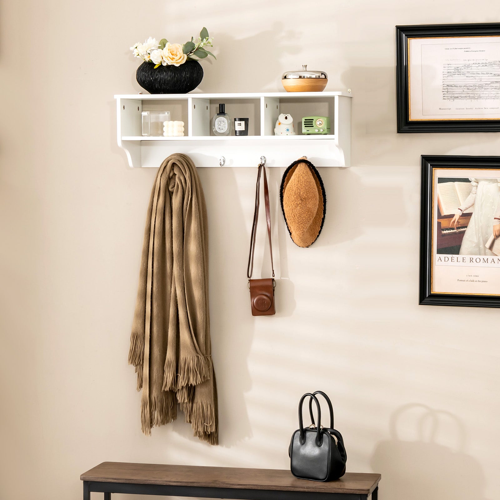 31-Inch Floating Storage Shelf with 3 Open Compartments and 4