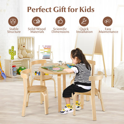 5 Pieces Kids Bentwood Curved Back Table and Chair Set-Natural