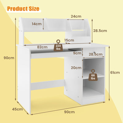 Wooden Study Desk for Kids and Teens-White