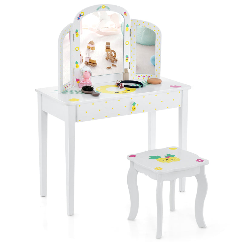 Juego de tocador para niños, juego de simulación de maquillaje, juego de mesa de tocador, color blanco