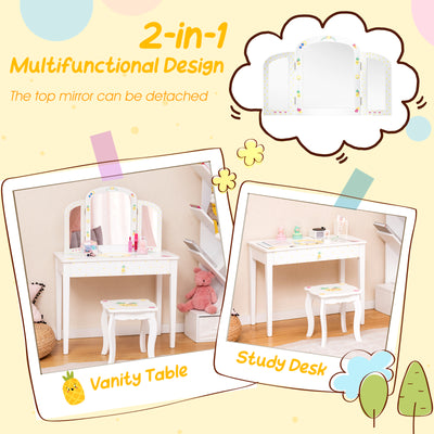 Juego de tocador para niños, juego de simulación de maquillaje, juego de mesa de tocador, color blanco