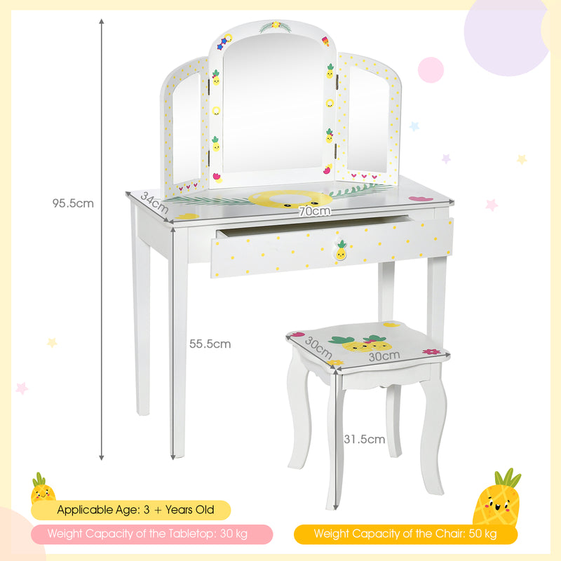 Juego de tocador para niños, juego de simulación de maquillaje, juego de mesa de tocador, color blanco