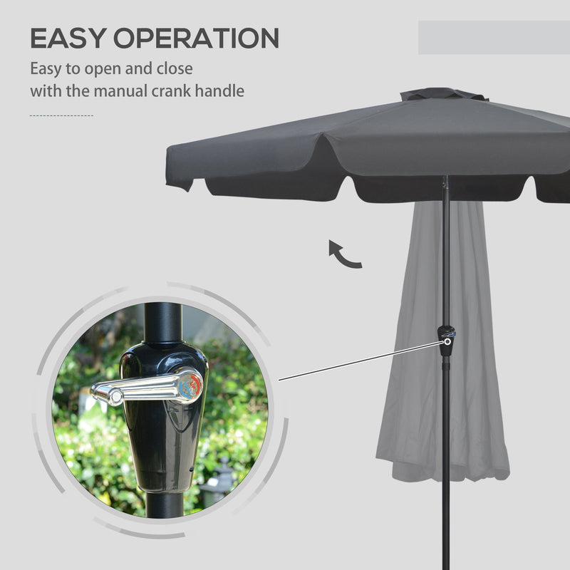 Outsunny 2.7m Patio Parasol Garden Umbrellas Outdoor Sun Shade Table Umbrella with Tilt, Crank, 8 Ribs, Ruffles, Black