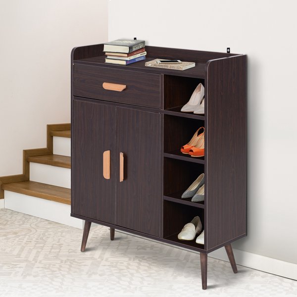 Hallway Side Cabinet Storage Unit Pine Wood, 80L X 29.5W 96Hcm - Walnut