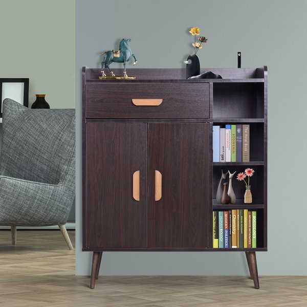 Hallway Side Cabinet Storage Unit Pine Wood, 80L X 29.5W 96Hcm - Walnut