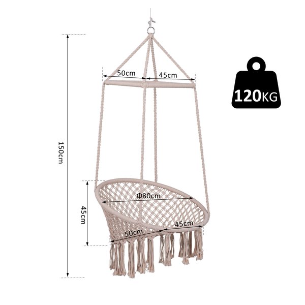 80x150H Cm. Hammock Chair, Cotton Rope - Beige