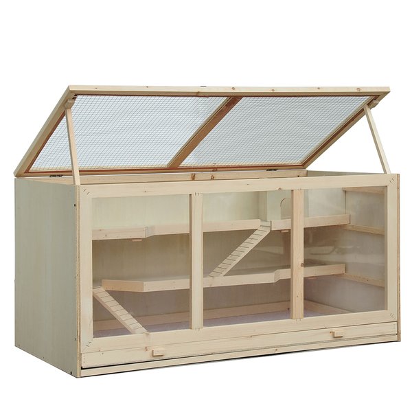 Hamster Cage, 115Lx60Wx58H Cm, Fir, PVC- Natural Wood Colour