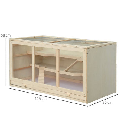 Hamster Cage, 115Lx60Wx58H Cm, Fir, PVC- Natural Wood Colour