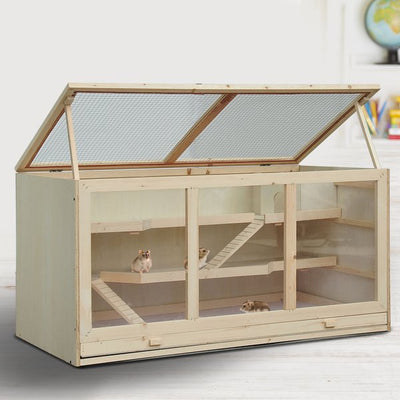 Hamster Cage, 115Lx60Wx58H Cm, Fir, PVC- Natural Wood Colour