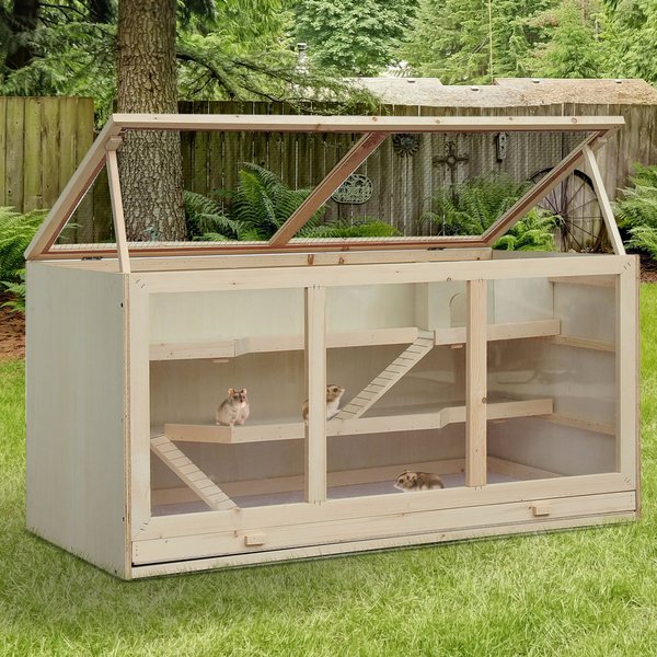 Hamster Cage, 115Lx60Wx58H Cm, Fir, PVC- Natural Wood Colour