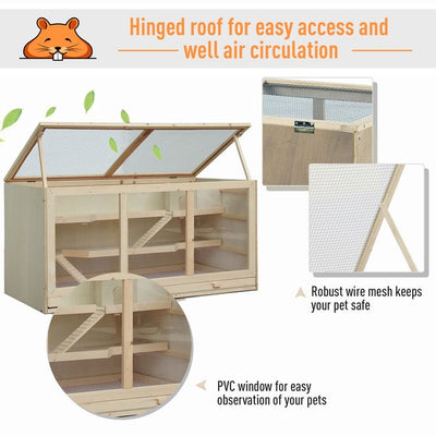 Hamster Cage, 115Lx60Wx58H Cm, Fir, PVC- Natural Wood Colour