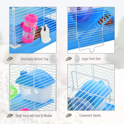 Hamster Cage Carrier Small Animal House With Exercise Wheels Tunnel Tube