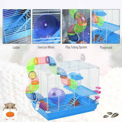 Hamster Cage Carrier Small Animal House With Exercise Wheels Tunnel Tube