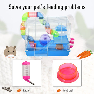 Hamster Cage Carrier Small Animal House With Exercise Wheels Tunnel Tube