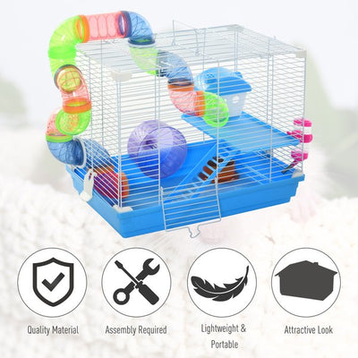 Hamster Cage Carrier Small Animal House With Exercise Wheels Tunnel Tube