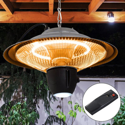 1500W, Auminium 240V Hanging Halogen Patio Heater - Silver