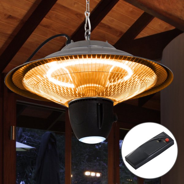 1500W, Auminium 240V Hanging Halogen Patio Heater - Silver