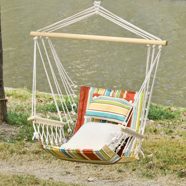 Outsunny Hammock Swing Chair Hanging Rope Striped Seat Foot Rest Indoor