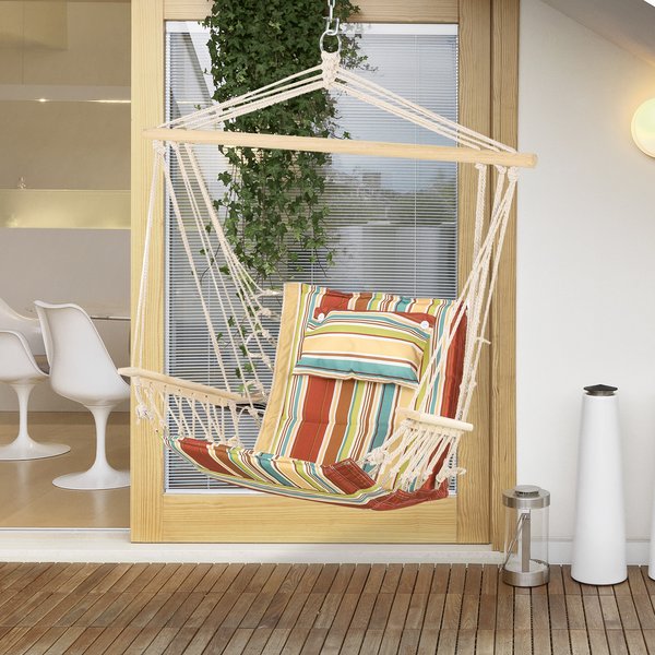 Hanging Hammock Chair W/ Thick Rope, Safe Wide Seat For Indoor Outdoor Patio