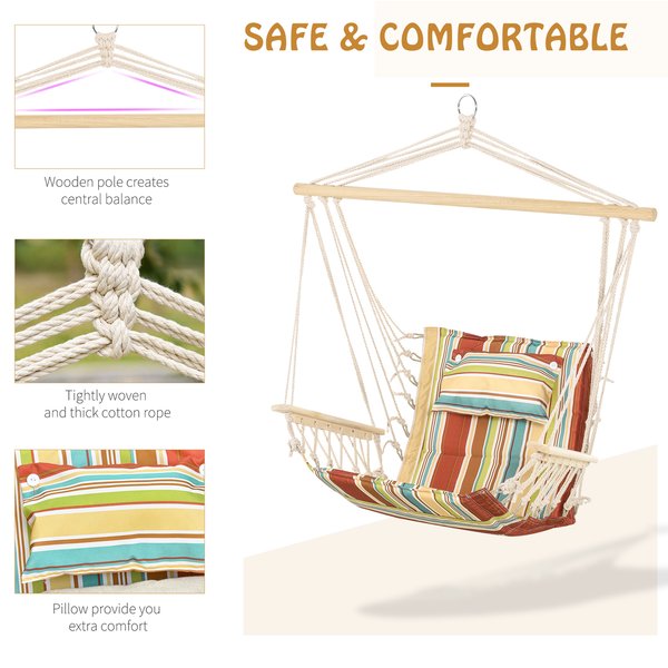 Hanging Hammock Chair W/ Thick Rope, Safe Wide Seat For Indoor Outdoor Patio