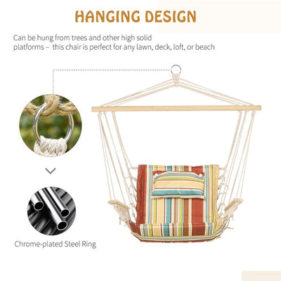 Hanging Hammock Chair W/ Thick Rope, Safe Wide Seat For Indoor Outdoor Patio