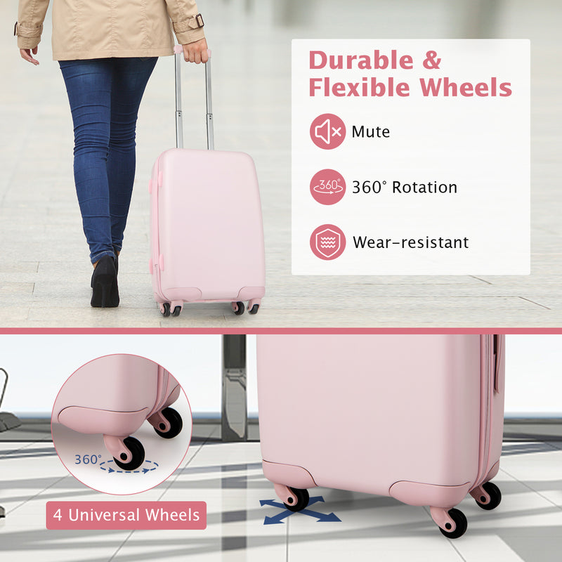 Hardside Luggage with Spinner Wheels, TSA Lock and Height Adjustable Handle-Pink