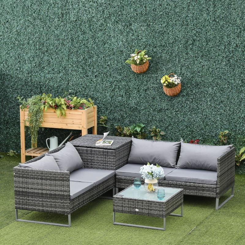 4 PCs Garden Rattan Wicker Outdoor Furniture Patio Corner Sofa- Mixed Grey