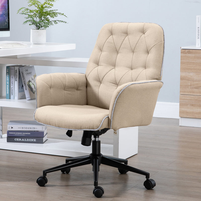 Tufted Ergonomic Desk Chair, Armrest & 360 degree Swivel Base-Beige