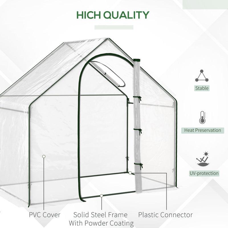 Outsunny Walk In PVC Greenhouse Garden Outdoor Flower Planter Steel Frame w/ Zipped Door & Window 180 x 100 x 168CM White