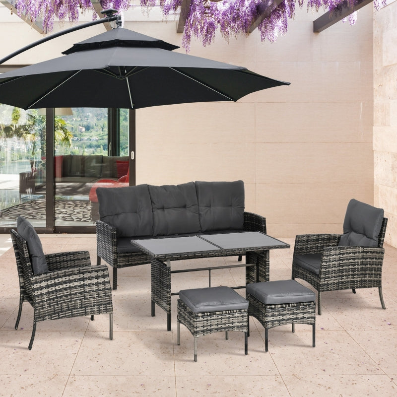 5 Seater Rattan Garden Furniture Set with Glass Table