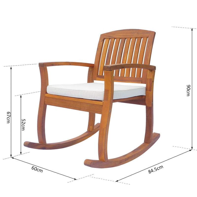 Outsunny Garden Acacia Wood Rocking Chair Deck Indoor Outdoor Porch Seat Rocker with Cushion